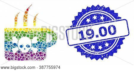 Rainbow Colorful Vector Poison Tea Mosaic For Lgbt, And 19.00 Unclean Rosette Stamp. Blue Stamp Seal