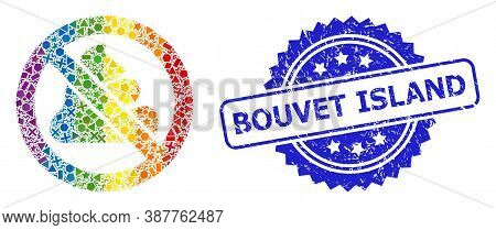 Bright Vibrant Vector Forbidden Shit Mosaic For Lgbt, And Bouvet Island Grunge Rosette Seal Imitatio