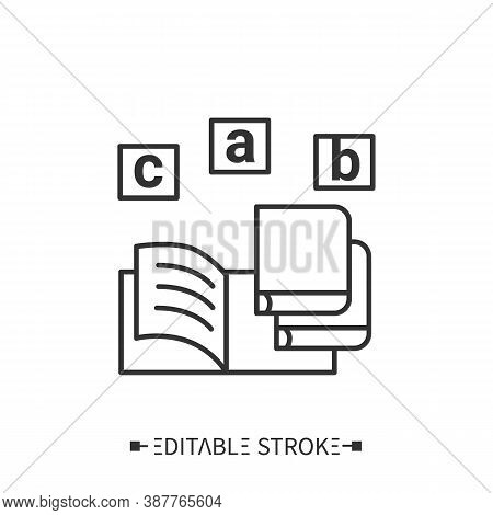 Student Books Line Icon. Workbook. Education Literature, Methodist Materials. Foreign Languages Lear