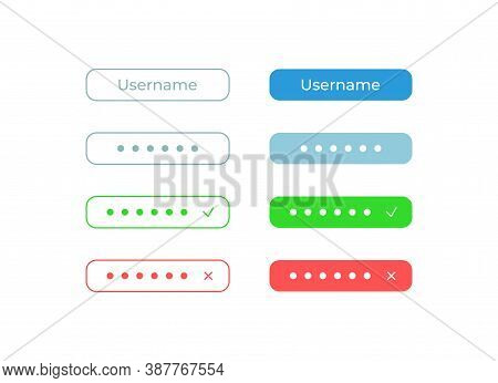 Password Input Ui Elements Kit. Login Field. User Registration Isolated Vector Icon, Bar And Dashboa