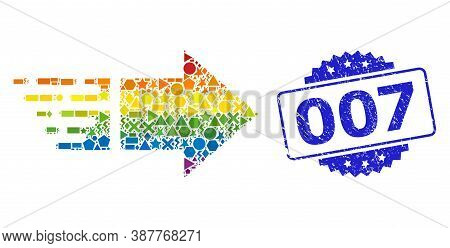 Bright Vibrant Vector Move Right Mosaic For Lgbt, And 007 Rubber Rosette Stamp Seal. Blue Stamp Seal