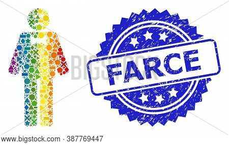 Spectrum Colorful Vector Sad Man Collage For Lgbt, And Farce Scratched Rosette Seal Imitation. Blue 