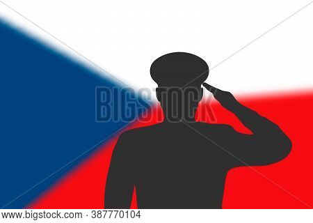Solder Silhouette On Blur Background With Czech Flag.