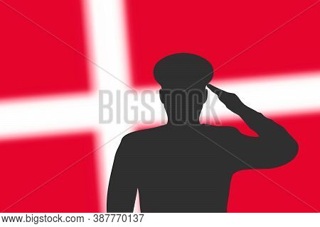 Solder Silhouette On Blur Background With Denmark Flag.