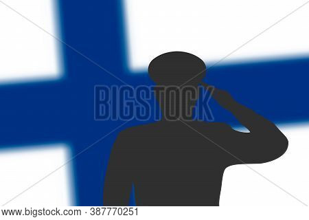 Solder Silhouette On Blur Background With Finland Flag.