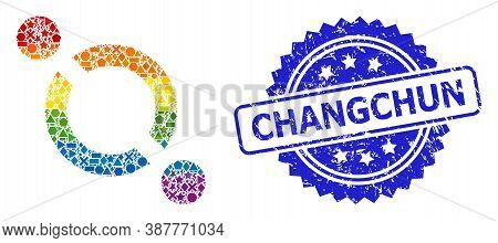 Bright Colored Vector Link Mosaic For Lgbt, And Changchun Scratched Rosette Stamp Seal. Blue Stamp C