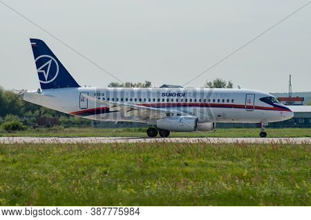 August 30, 2019. Zhukovsky, Russia. Russian Short-range Narrow-body Passenger Aircraft  Sukhoi Super