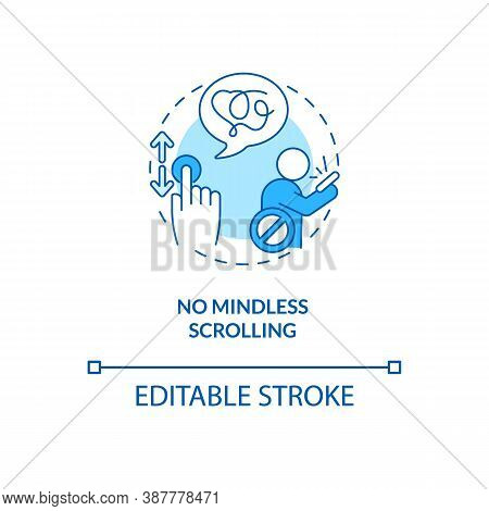 No Mindless Scrolling Concept Icon. Smartphone Dependence Reducing Idea Thin Line Illustration. Harm