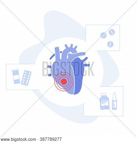 Human Heart Logo For Cardiology Clinic. Cardio And Healthcare Concept. Cardiovascular Disease And Tr