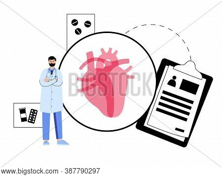 Human Heart Logo For Cardiology Clinic. Doctor Cardiologist And Healthcare Concept. Cardiovascular D