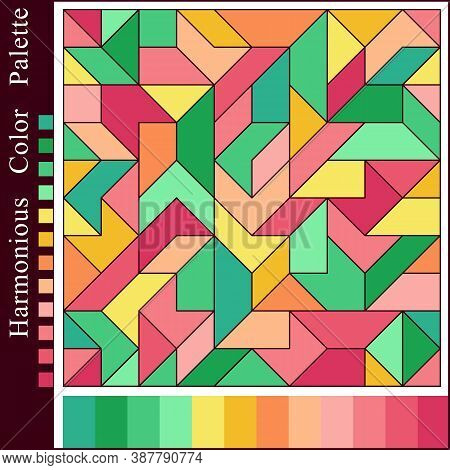 Trendy Harmonious Color Palette With Geometric Composition. 
Colorful Background Of Simple Figures W