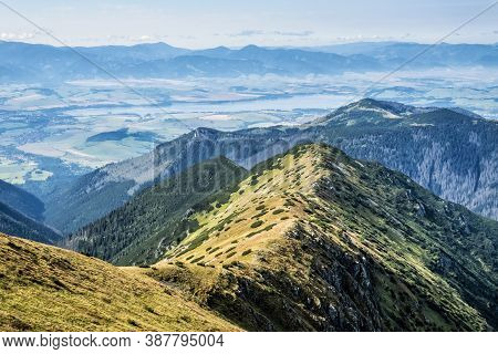 Liptov Basin From Salatin Peak, Western Tatras, Slovak Republic. Hiking Theme. Seasonal Natural Scen