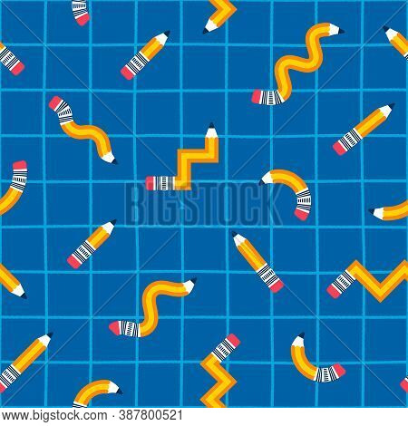 Pencils Pattern On Squared Navy Background