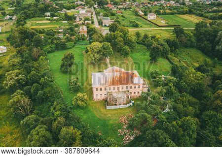 Khalch, Vetka District, Belarus. Aerial View Old House Manor Of Landowner Voynich-senozhetskih. Top 
