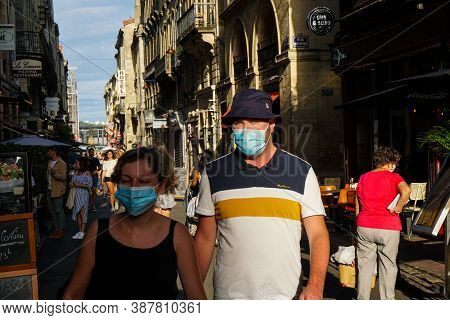 Bordeaux - 08/27/2020: People With Mask Protection In The Streer Of Bordeaux