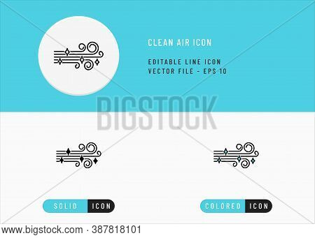 Clean Air Icons Set Editable Stroke Vector Illustration. Fresh Wind Flow Concept. Icon Line Style On