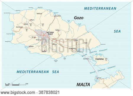Vector Map Of The Two Maltese Islands Gozo And Comino, Malta
