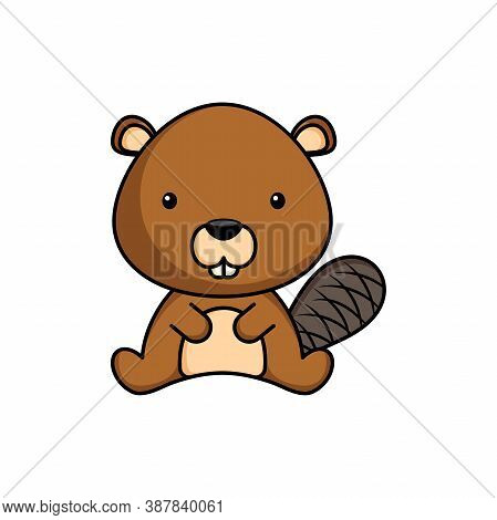 Cute Business Beaver Icon On White Background. Mascot Cartoon Animal Character Design Of Album, Scra