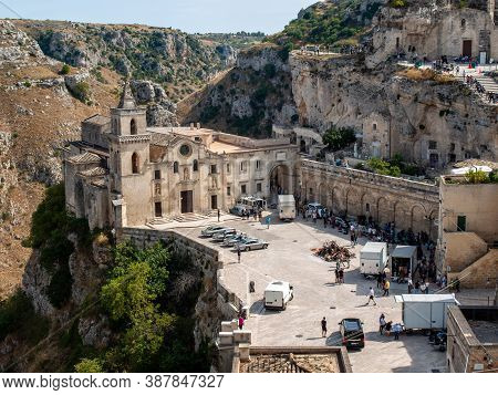 Matera, Italy - September 15, 2019: Bond 25, Aston Martin Db5 Cars Prepared To Shoot Chase Scenes Fr
