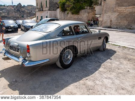 Matera, Italy - September 15, 2019: The Aston Martin Db5 Used On The Set Of The Latest James Bond Mo