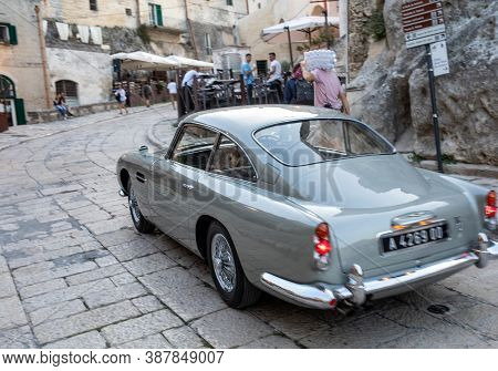 Matera, Italy - September 15, 2019: The Aston Martin Db5 Used On The Set Of The Latest James Bond Mo