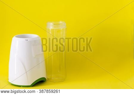 Smoothie With Cottage Cheese And Fresh Berries On A Solid Yellow Background