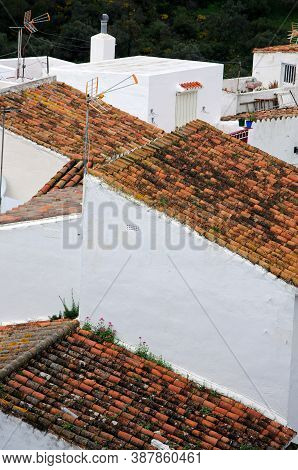 Townhouse Rooftops In Pueblo Blanco, Casares, Cadiz Province, Andalucia, Spain, Western Euorpe.