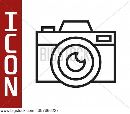 Black Line Photo Camera Icon Isolated On White Background. Foto Camera Icon. Vector Illustration