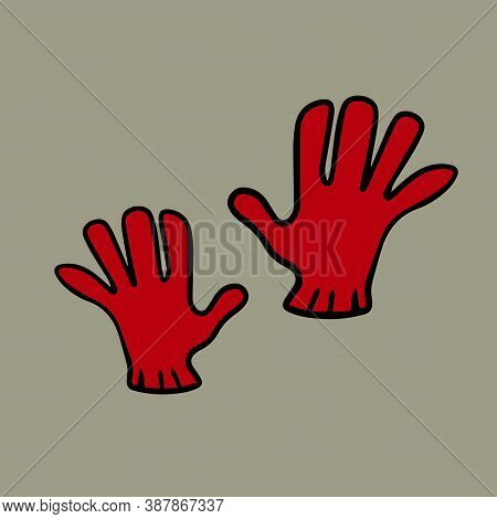 Cozy Clothes: Red Gloves. Doodle Style Graphic Elements