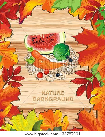 Banner autunnali su sfondo in legno con foglie. Happy Thanksgiving bella Retro carta con posto f