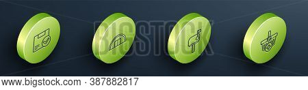 Set Isometric Package Box With Check Mark, Warehouse, Mail And Add To Shopping Basket Icon. Vector