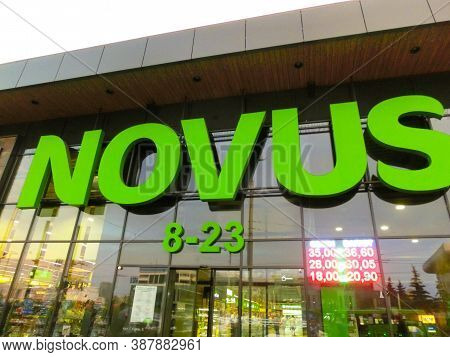 Kyiv, Ukraine - September 6, 2020: Sign Of Supermarket Novus At Kyiv, Ukraine On September 6, 2020