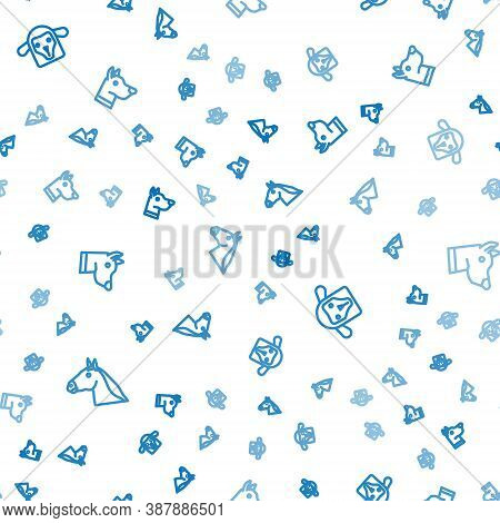 Set Line Horse Head, Sheep And Dog On Seamless Pattern. Vector