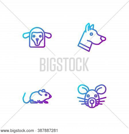 Set Line Rat Head, , Sheep And Dog. Gradient Color Icons. Vector