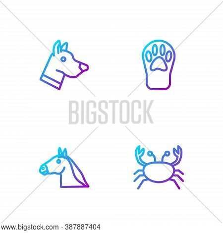 Set Line Crab, Horse Head, Dog And Paw Print. Gradient Color Icons. Vector