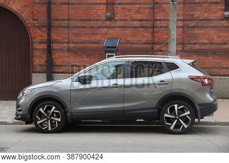 Stockholm, Sweden - August 24, 2018: Silver Nissan Qashqai Crossover Compact Suv Parked In Stockholm