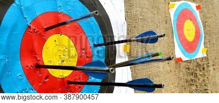 Crossbow Target With Arrows. Archery. Free Time Activity.