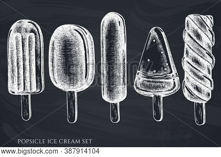 Vector Set Of Hand Drawn Chalk Popsicle Ice Cream Stock Illustration
