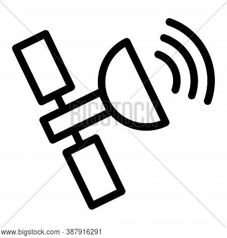 Satellite Icon In Line Style. Wireless Broadcast Sattelite In Orbit Illustration.