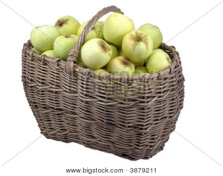 Green Apples In Basket Isolated