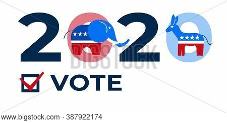 Presidential Election In Usa 2020 Design Template. Donkey And Elephant Symbols Of Political Parties 