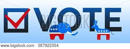 Presidential Election In Usa 2020 Design Template. Donkey And Elephant Symbols Of Political Parties 