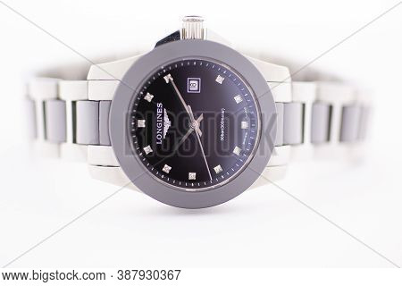Paris, France 01.10.2020 - Longines Ladys Wrist Watch Isolated On White. Famous Watch Manufactory Lo