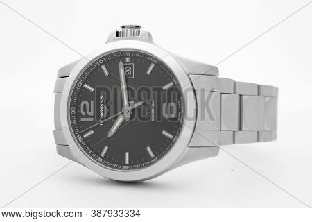 Rome, Italy 01.10.2020 - Longines Ladys Wrist Watch Isolated On White. Date Function Indicating 20. 