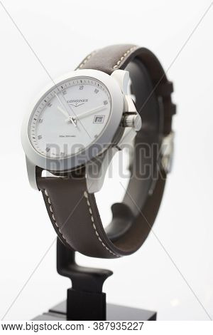 Paris, France 01.10.2020 - Longines Watch Isolated On White. Famous Watch Manufactory Swiss Luxury W