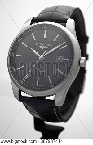 Geneve, Switzerland 01.10.2020 - Longines Mens Wrist Watch Isolated On White. Famous Watch Manufacto