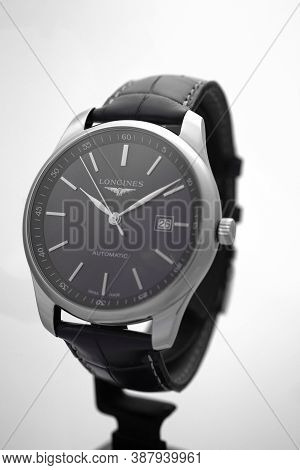 Geneve, Switzerland 01.10.2020 - Longines Mens Wrist Watch Isolated On White. Famous Watch Manufacto