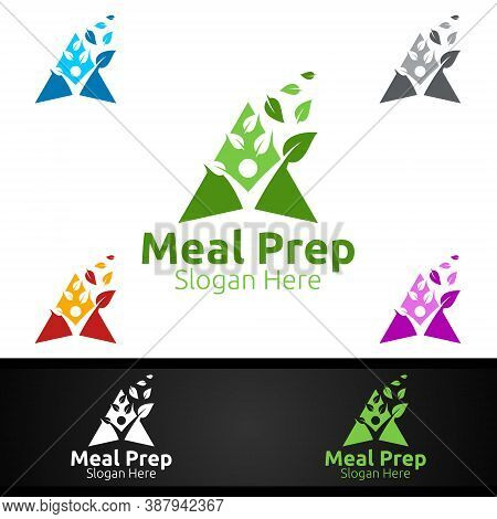 Eco Meal Prep Healthy Food Logo For Restaurant, Cafe Or Online Catering Delivery