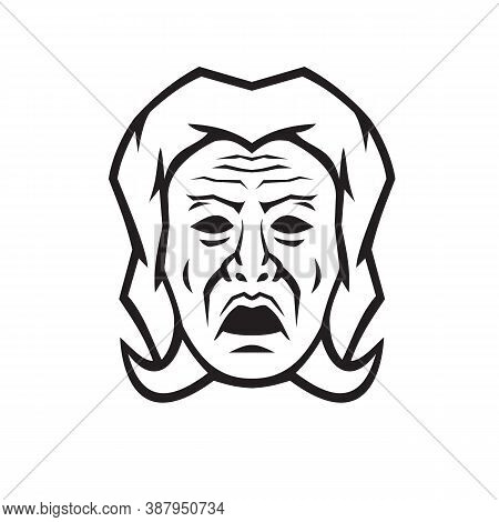 Black And White Mascot Illustration Of Head Of Phobos, God Of Fear,  Terror And Dread And The Person