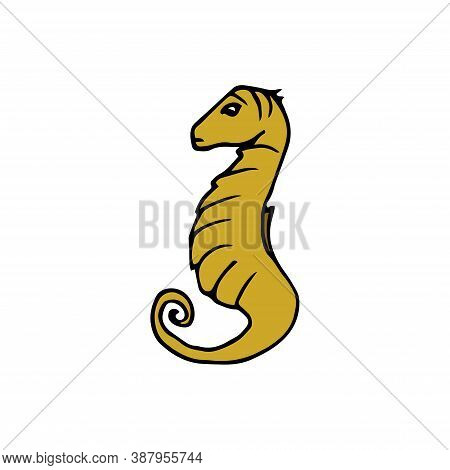 Colored Linear Silhouette Stylized Sea Horse Isolated On Light Background. Sketch Handmade - Stock V